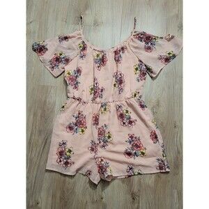 Bailey Blue Floral Romper Open Shoulder Dusty Pink floral size XL